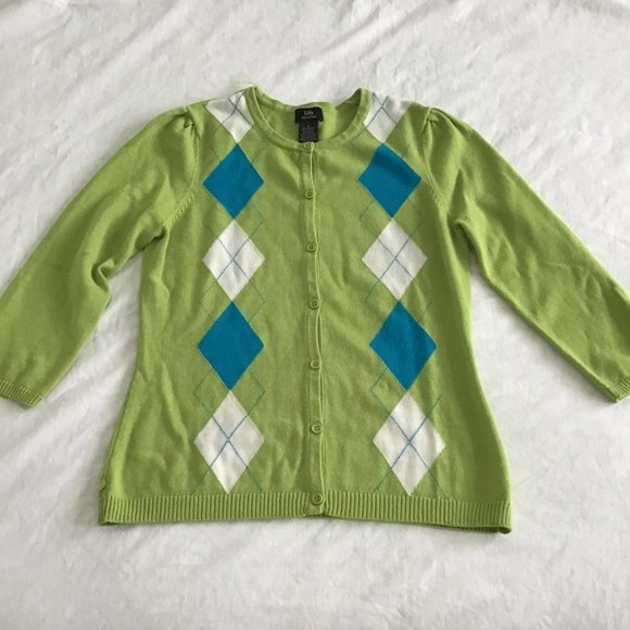 LILLY Collection Lime Green Argyle Cardigan - Picture 4 of 7